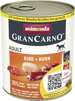 Boîte de nourriture pour chien GranCarno au bœuf et poulet.