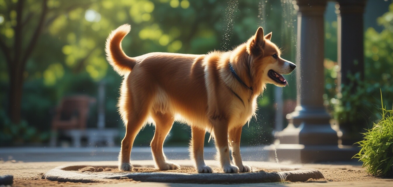 Dog drinking from a fountain