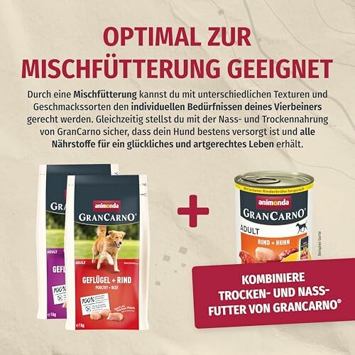 Nourriture pour chiens GranCarno avec options sèches et humides.