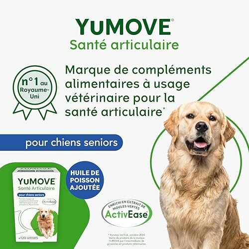 Compléments alimentaires pour la santé articulaire des chiens seniors.